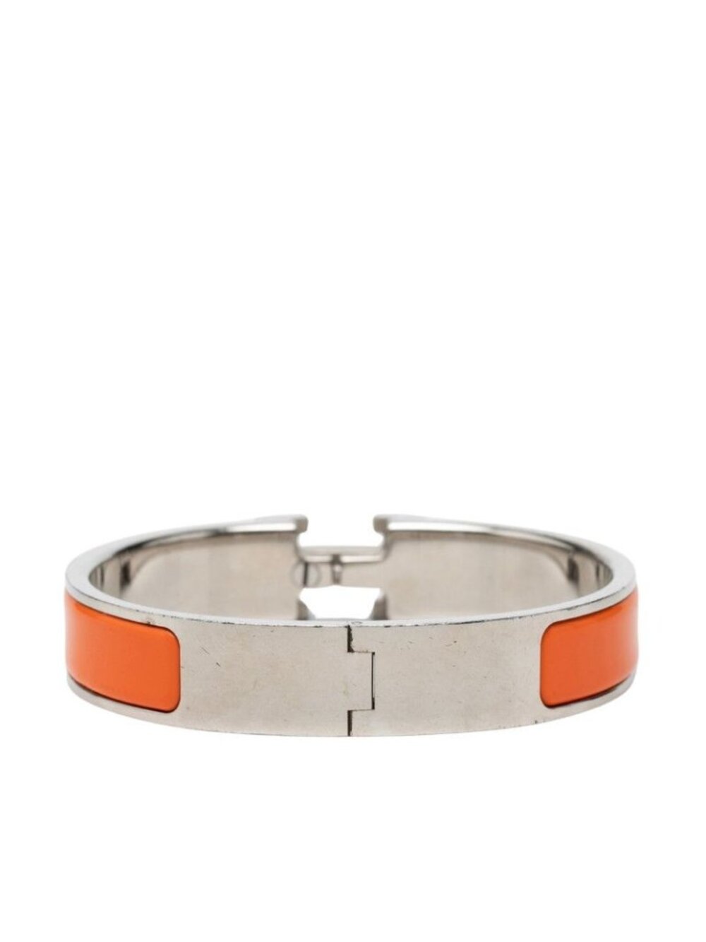 Hermes Click PM Enamel Bracelet Bangle Silver Orange Metal View 3